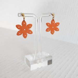 Orange Flower Polymer clay earrings handmade Lightweight Hypoallergenic 1.25"